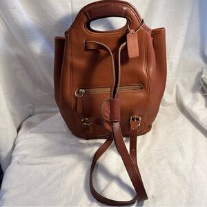 Vintage Coach 9994 Brown Leather Backpack Top Handle Drawstring Bag Purse